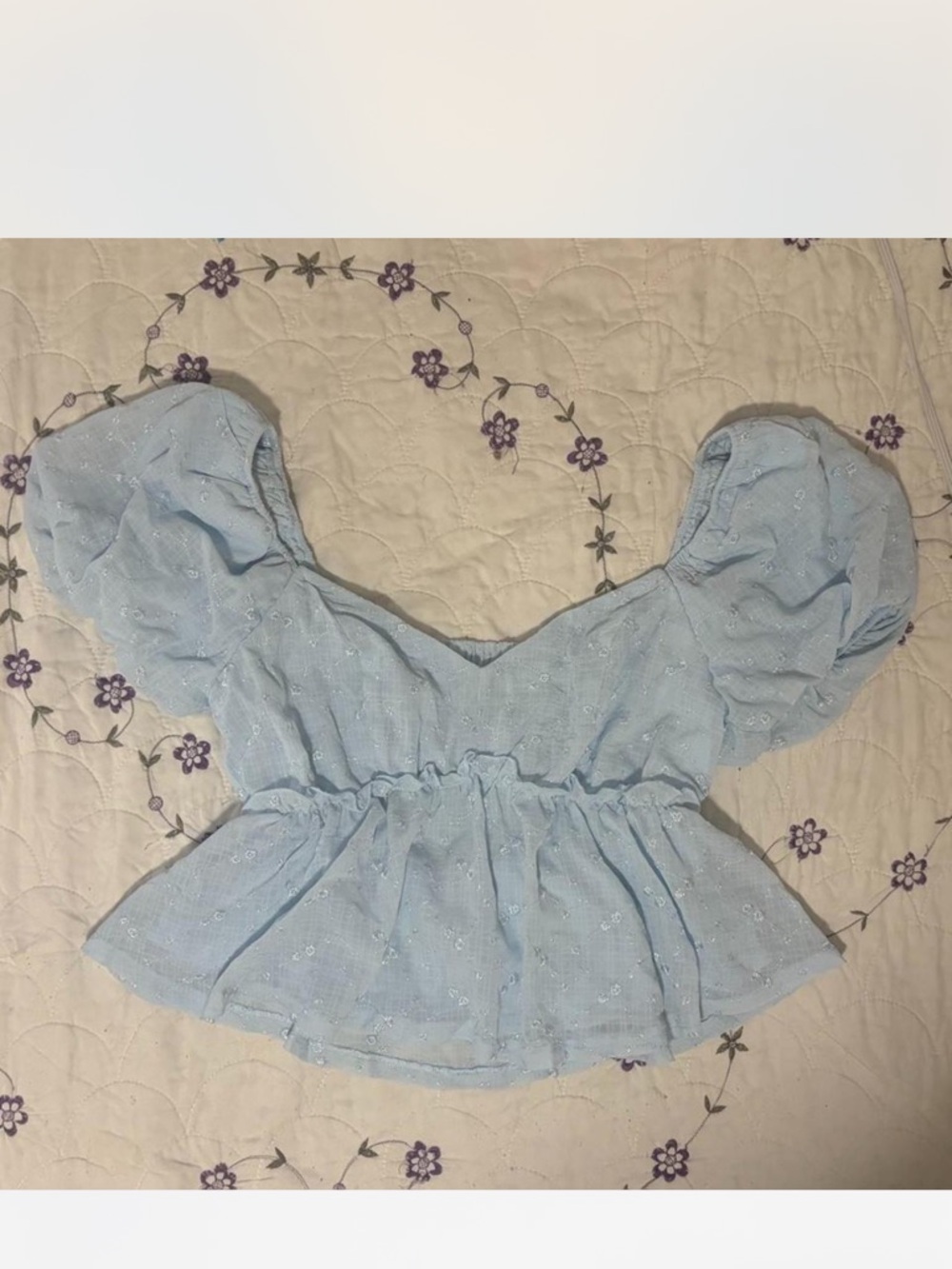 Light Blue Puff Sleeve Peplum Top - Women